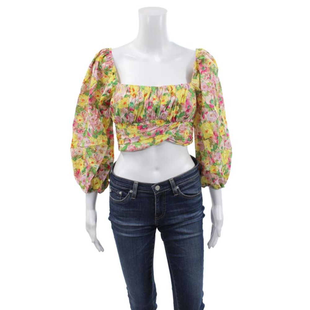 Zara Unisex Adults Silk Collared Button-Up Crop Top Multi Longsleeve Size M